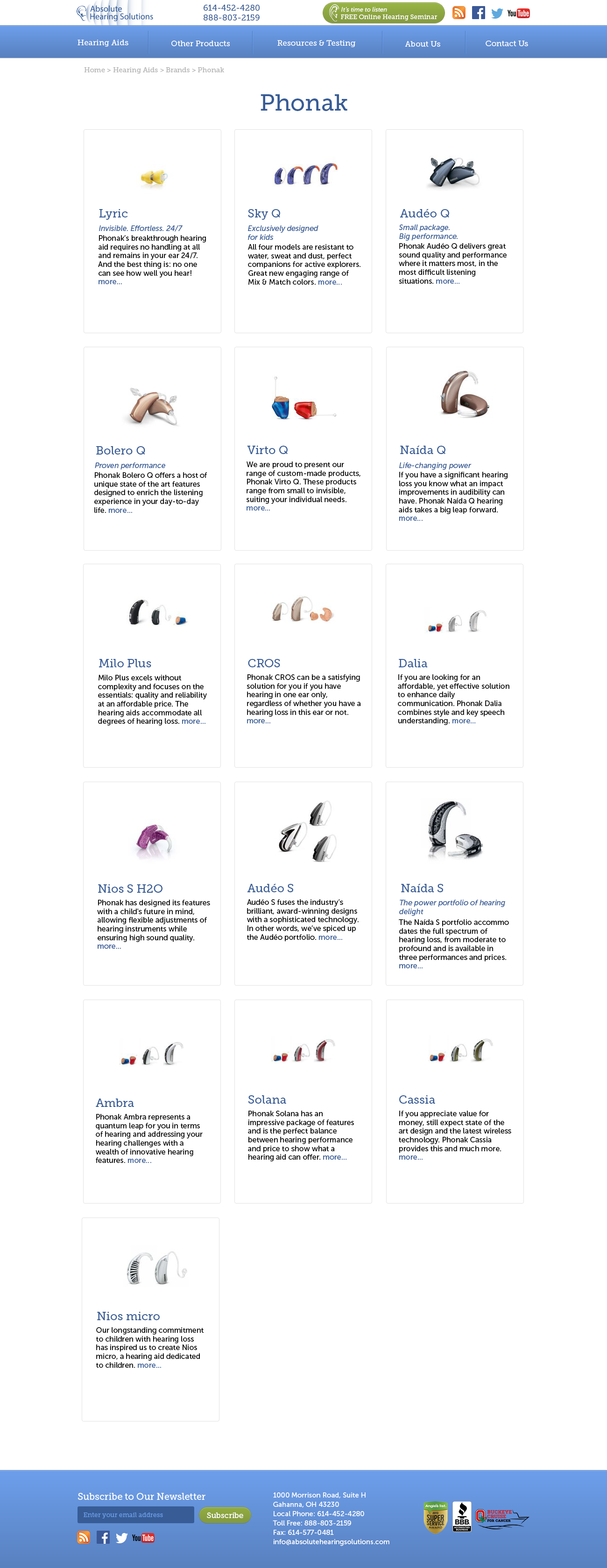 Absolute Hearing Solutions website redesign specific brand comp