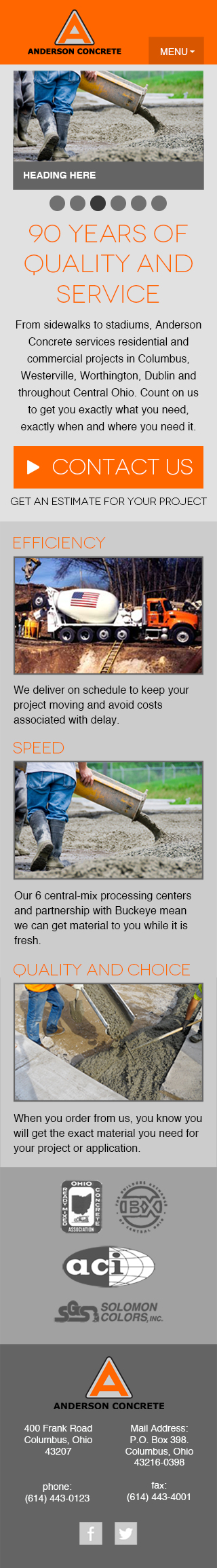 Anderson Concrete mobile home page